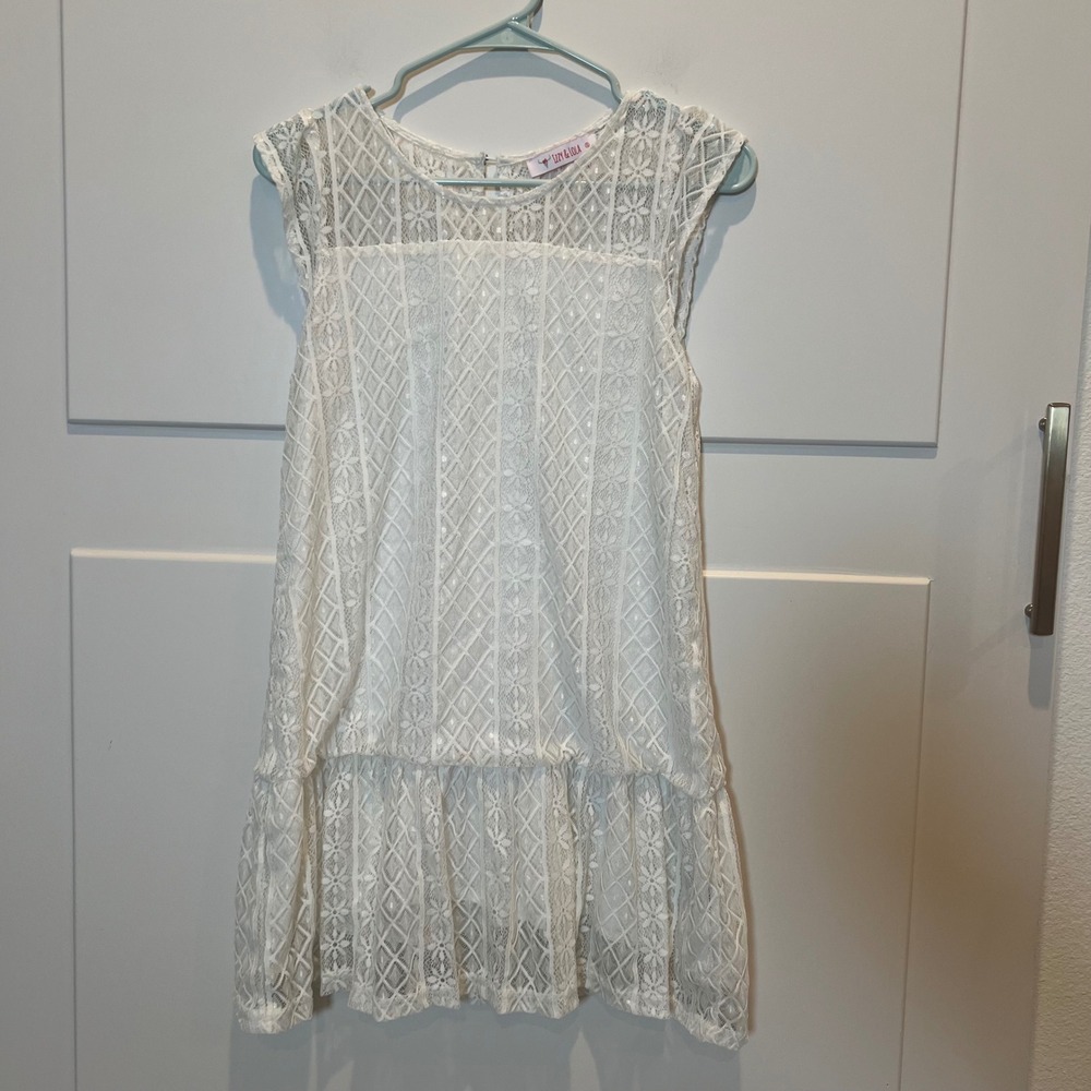 Izzy &‎ Lola White Lace Dress Sleeveless Ruffled Hem Women's S Tunic Shirt Boho